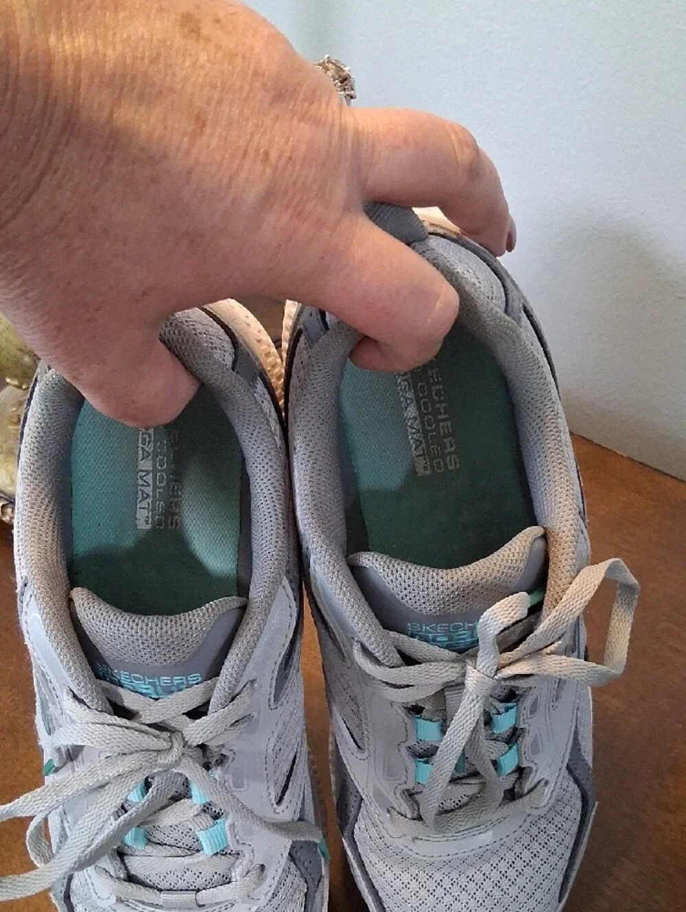 Skechers Women's Gray Athletic Sneakers with Teal Details